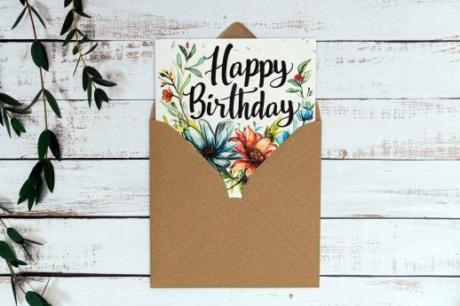 Floral Birthday Card on seed paper with kraft envelope