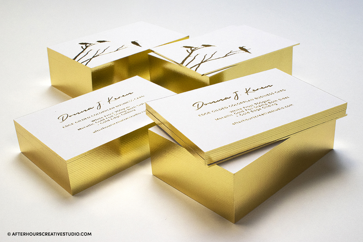 Gold edge gilded business cards created with 700gsm Colorplan card